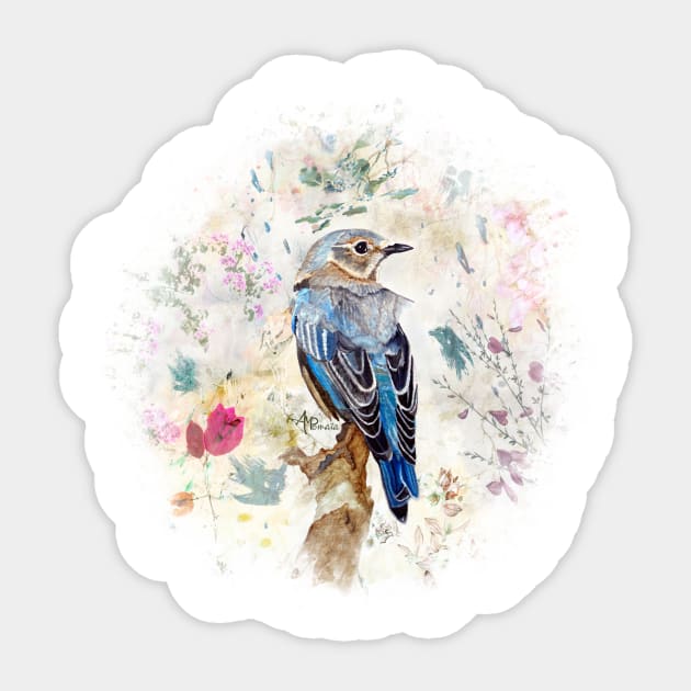 Bluebird and Flowers Sticker by ampomata
